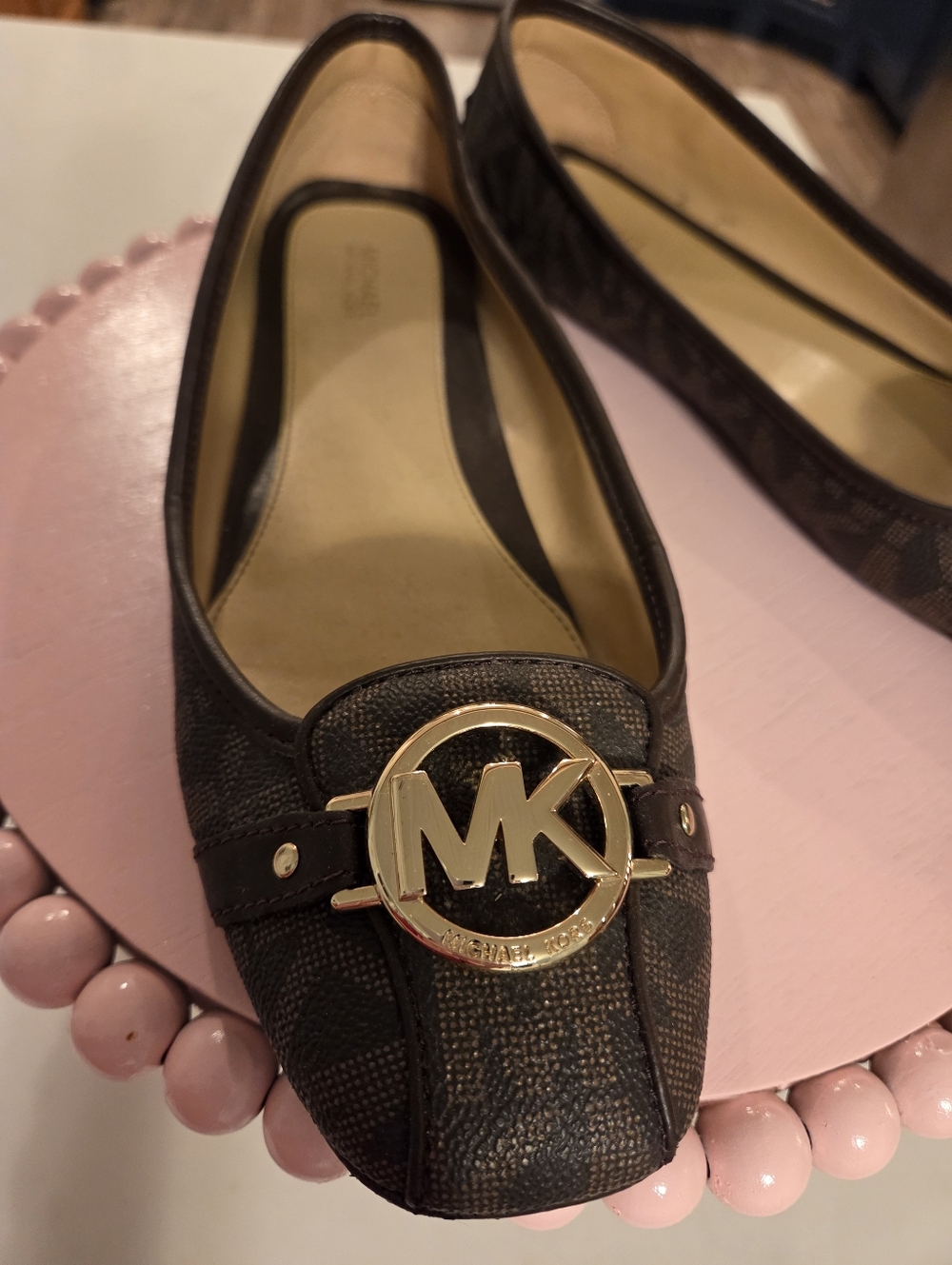 Michael Kors Brown Logo MK Gold-Accent Slip-On Flats